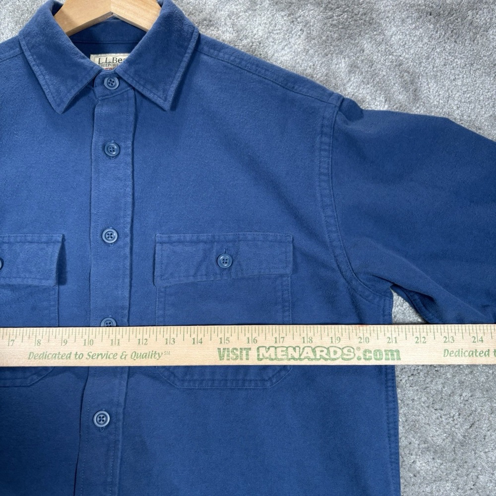 Vintage LL Bean Chamois Cloth Shirt Mens L Blue Thick Cotton Flannel Button Up - Picture 5 of 6